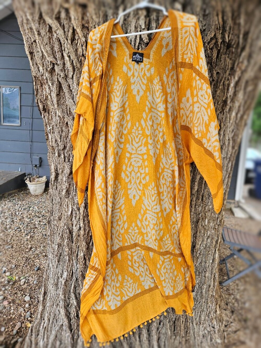 Angie Boho Damask Print Kimono-OS-Yellow